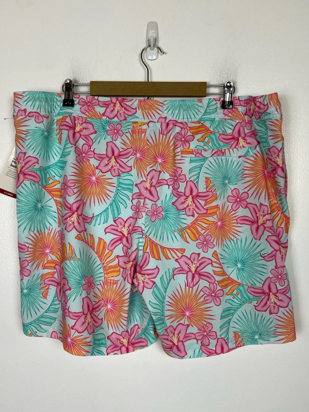 Men's Tropical Floral Swim Trunks Size XL Pink Drawstring Side Pockets Beach NWT